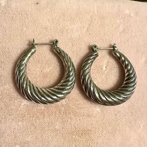 Vintage Sterling Silver Hoop Shrimp Earrings 1”